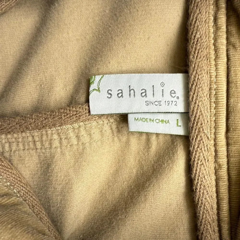 Sahalie Cord Corduroy Jacket L Large Brown Button Zip Pockets Cotton Stretch